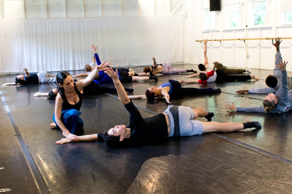 Ami Shulman with participants from the Contemporary Program of The School at Jacob's Pillow; photo Em Watson, courtesy Jacob's Pillow Dance