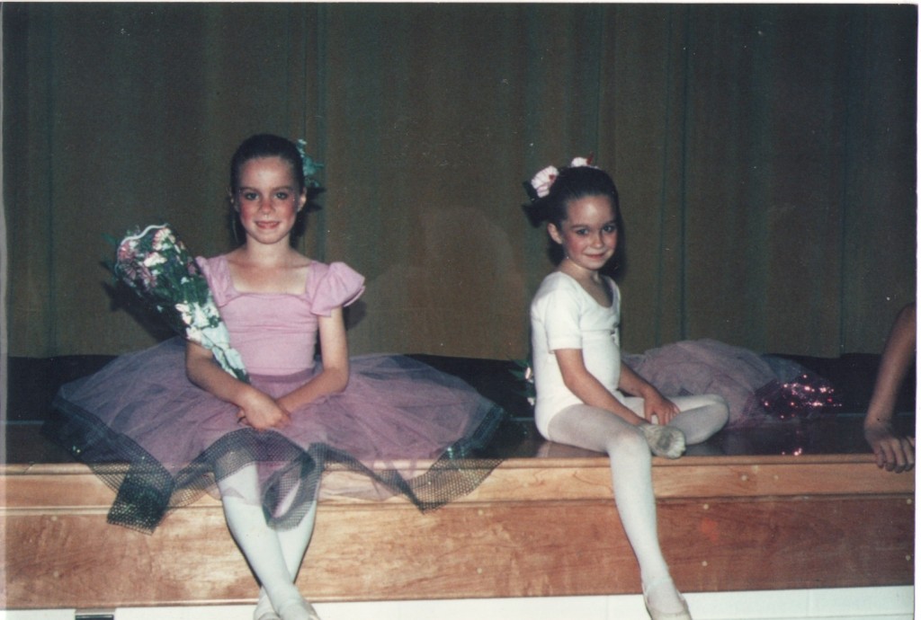 Alessa Rogers (stage left) with her sister at one of her first dance recitals